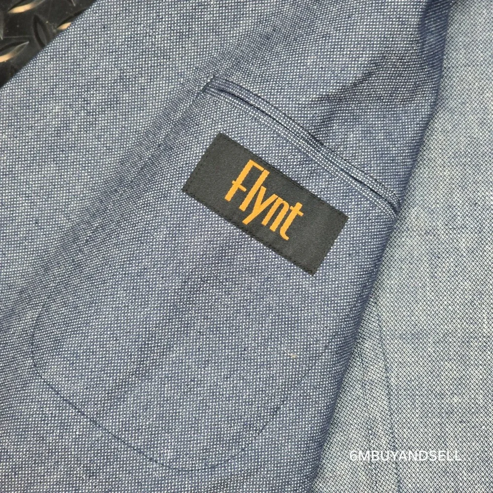 Flynt Mens Wayne Blue Cotton Linen Blend 2 Button Blazer Sport Coat Size 44L‎